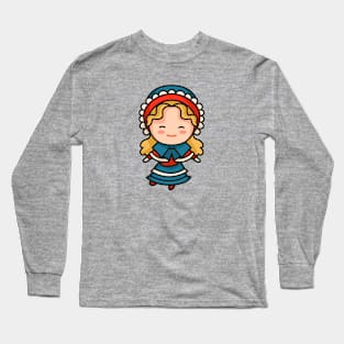 Cute British Victorian Era Girl in Traditional Clothing Cartoon Long Sleeve T-Shirt